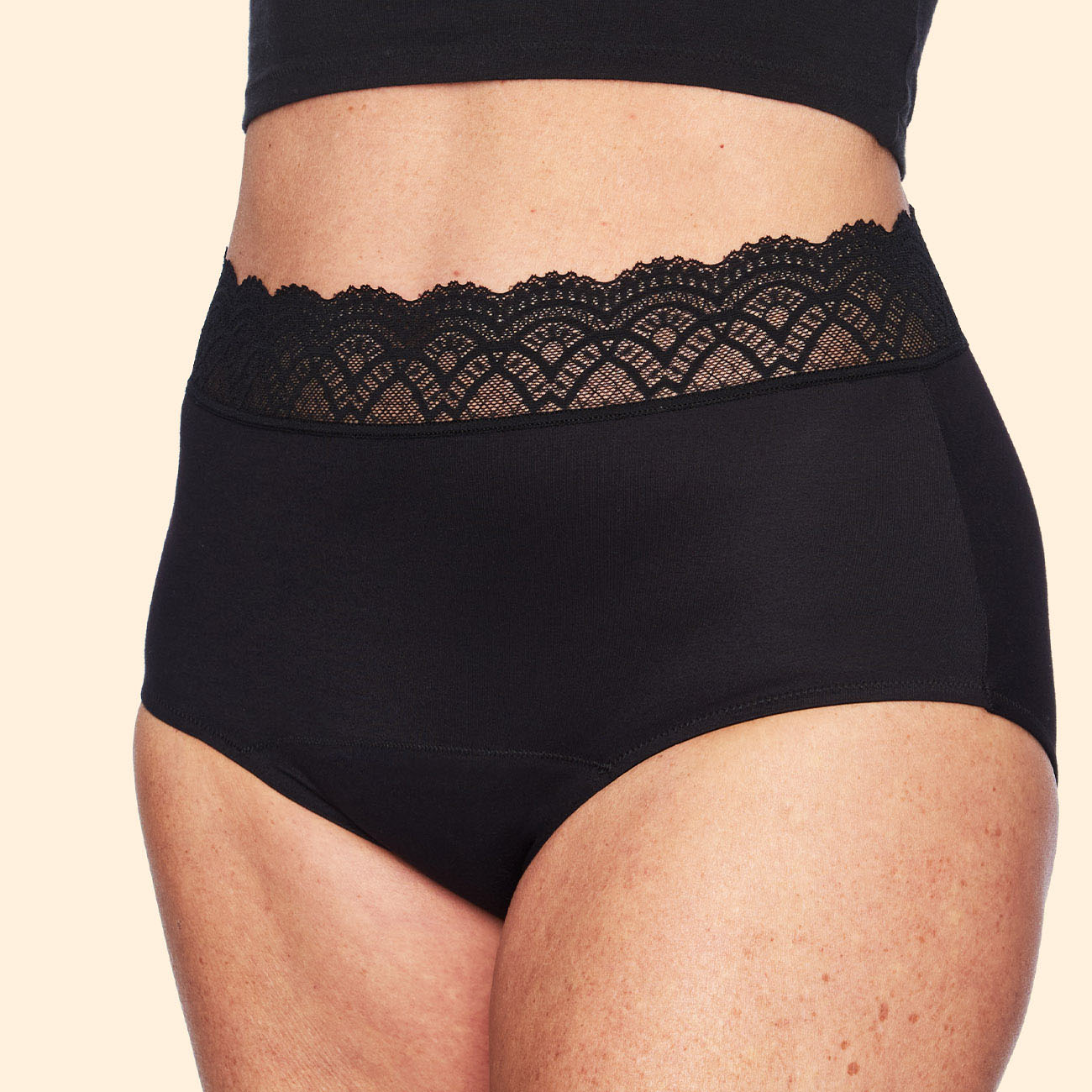 Lace High Waist Briefs - Black - Ladies