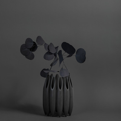 SEEDPOD WREATH VASE TALL  - MATTE BLACK STEEL