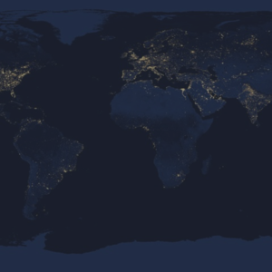 Image of world map showing light pollution level across the globe.