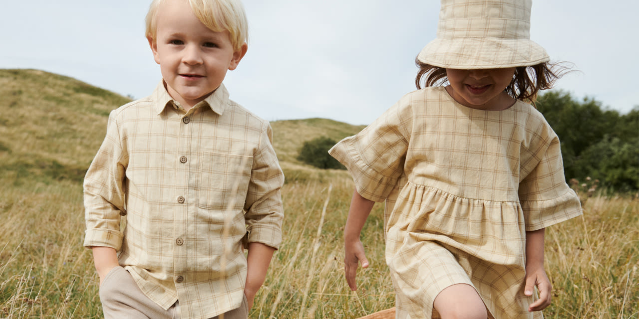 boy and girl wearing Wheat clothing