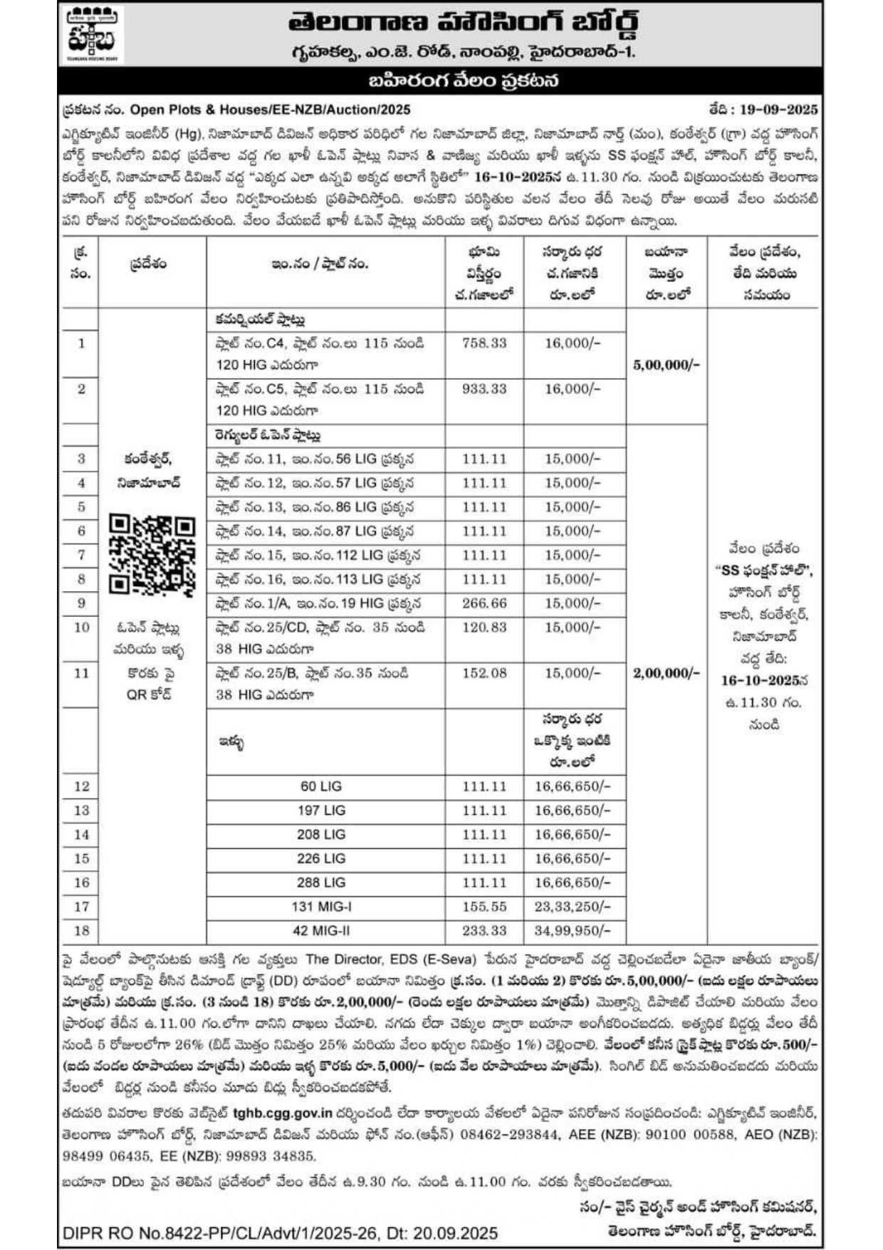 TGHB Auction Kanteshwar(V), Nizamabad telugu