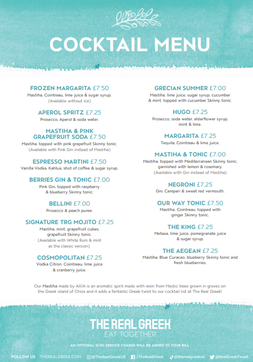 TRG COCKTAIL MENU
