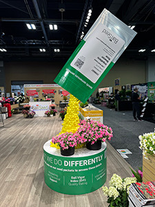 Seed packet display in the Ball Seed booth at Cultivate'26