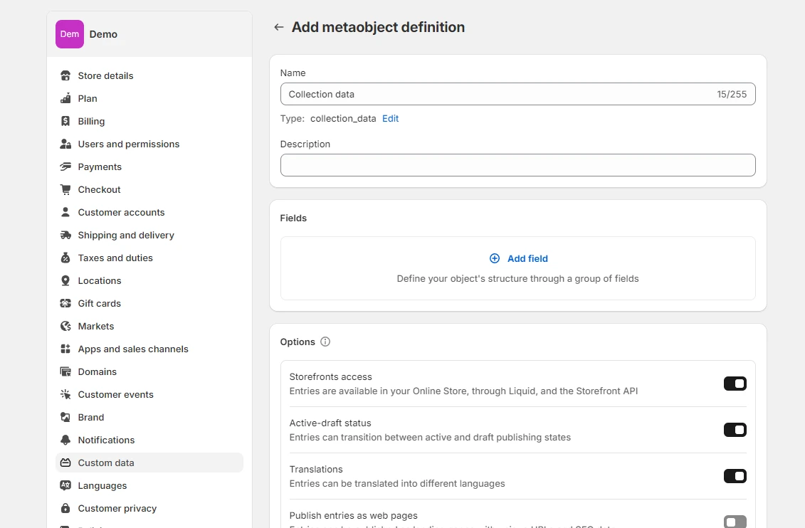 Metaobject definition