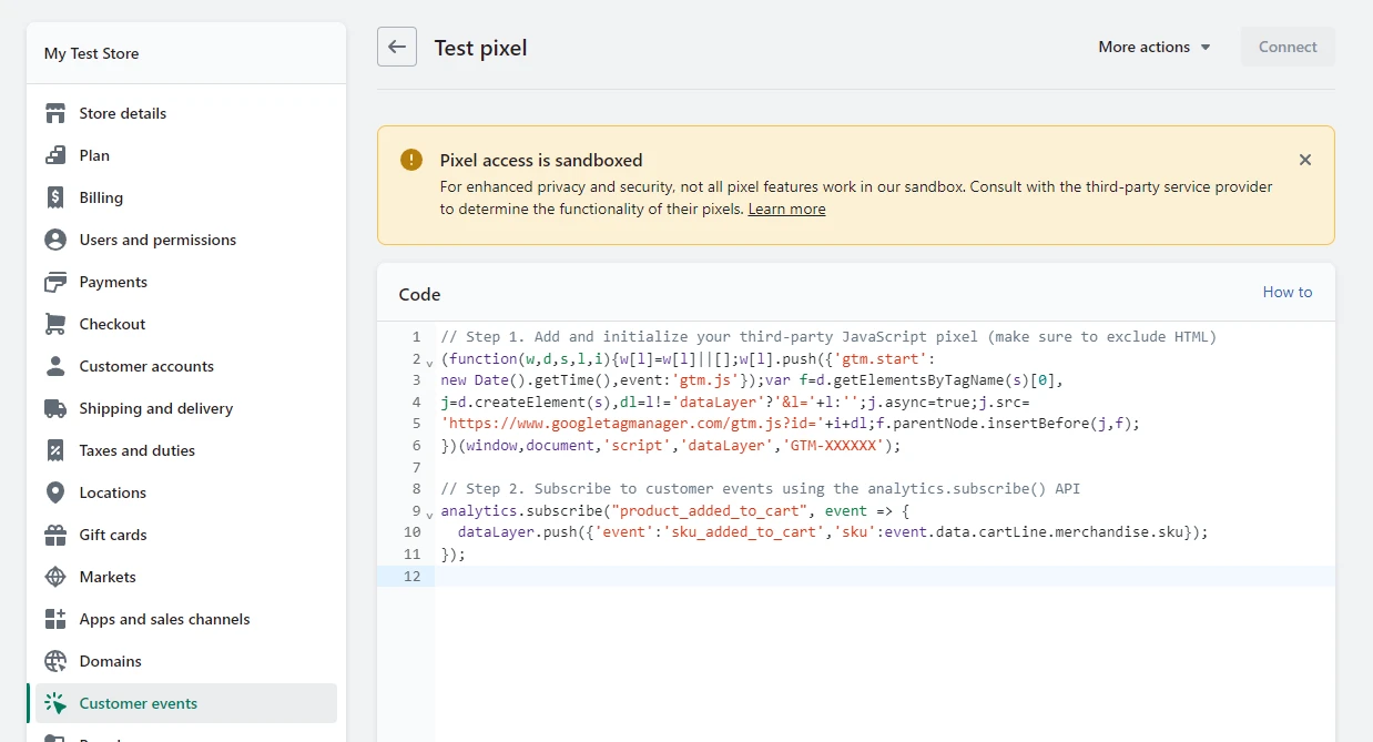 Customer events screen