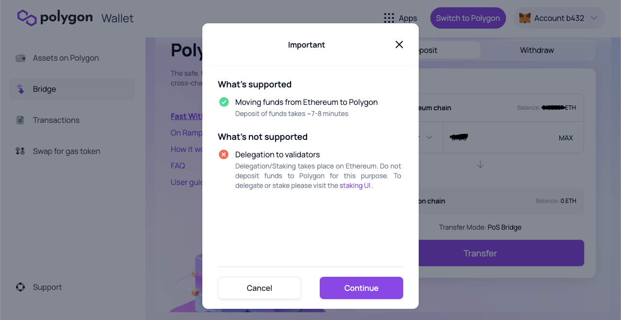 polygon bridge transfer message