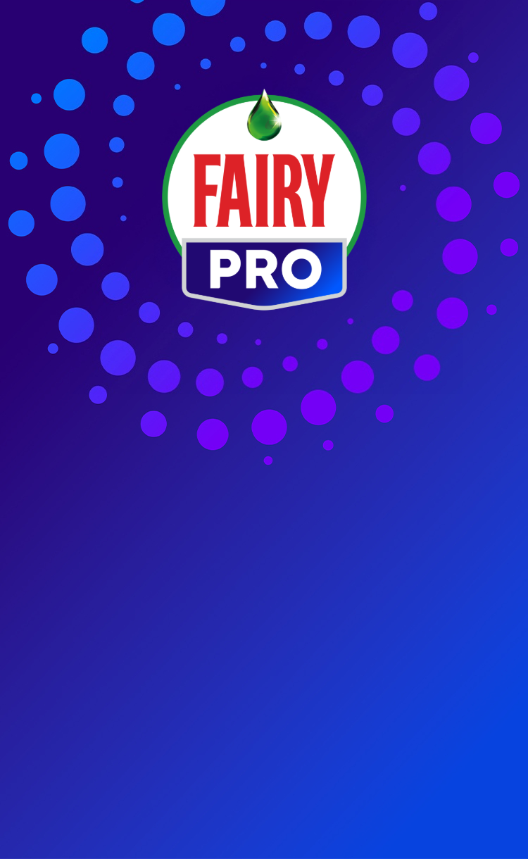 El logotipo de Fairy Pro rodeado de burbujas sobre un fondo azul degradado.