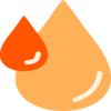 Two stylized water droplets, one large and orange, and a smaller red one, overlap on a white background, creating a simple, colorful design.