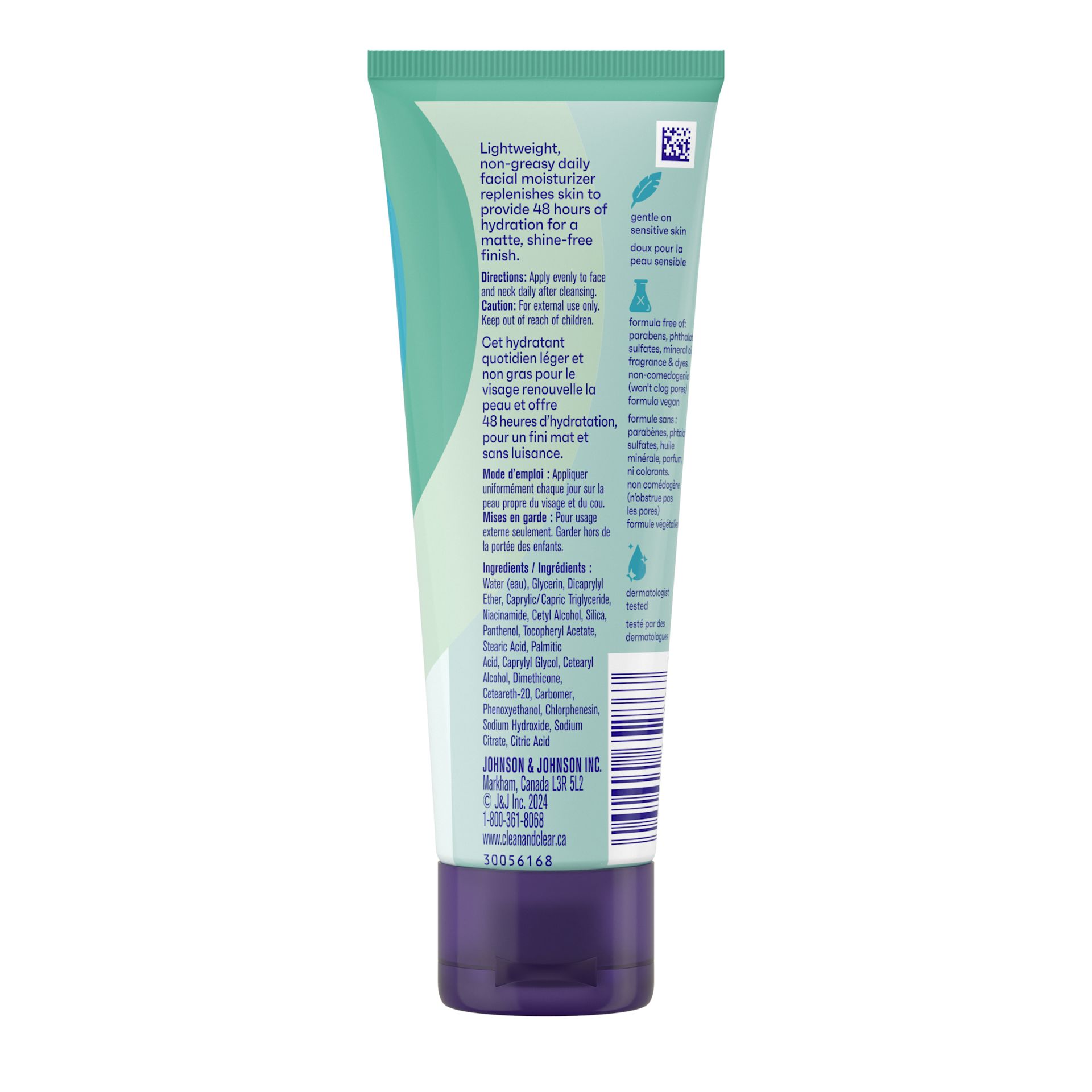 Back side shot of Clean & Clear® Daily Mattifying Moisturizer, 100mL