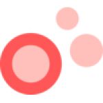 Red and pink circles of varying sizes overlap and cluster together, creating an abstract design on a white background.