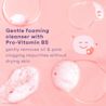 Foam and bubbles from foaming cleanser product next to 'looking good' icon