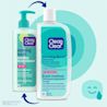 Vue de face de deux flacons de nettoyant facial sans huile Clean & Clear® Morning Burst, avec un bouchon ordinaire et un bouchon à pompe à côté de l’icône « belle apparence »