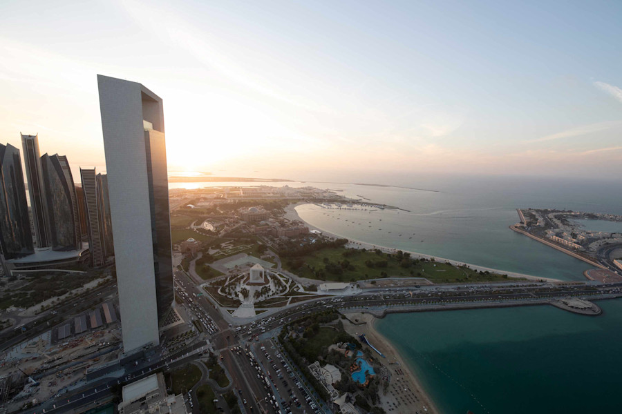 Scenery of Abu Dhabi skyline showcasing ADNOC HQ