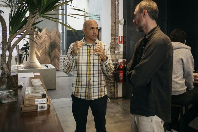 Kelly Slater and Murray Bell at Paramount House Golden Age Cinema and Bar