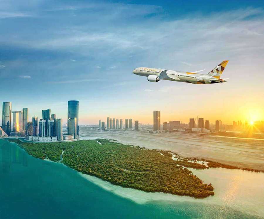 B787 Flying Over Abu Dhabi Mangroves