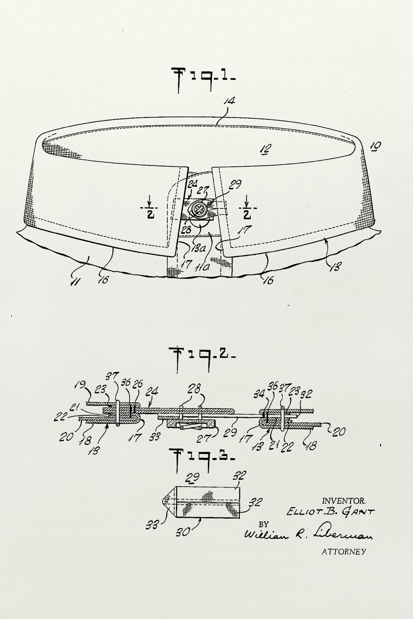 Illustrazione tecnica del design del colletto di una camicia Gant con componenti etichettati.