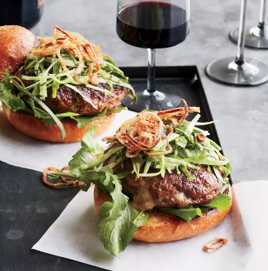 Cheddar-Stuffed Burgers with Pickled Slaw