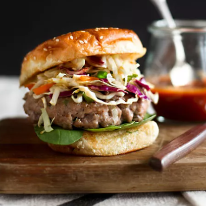 Ginger-Sesame Pork Burgers with Slaw