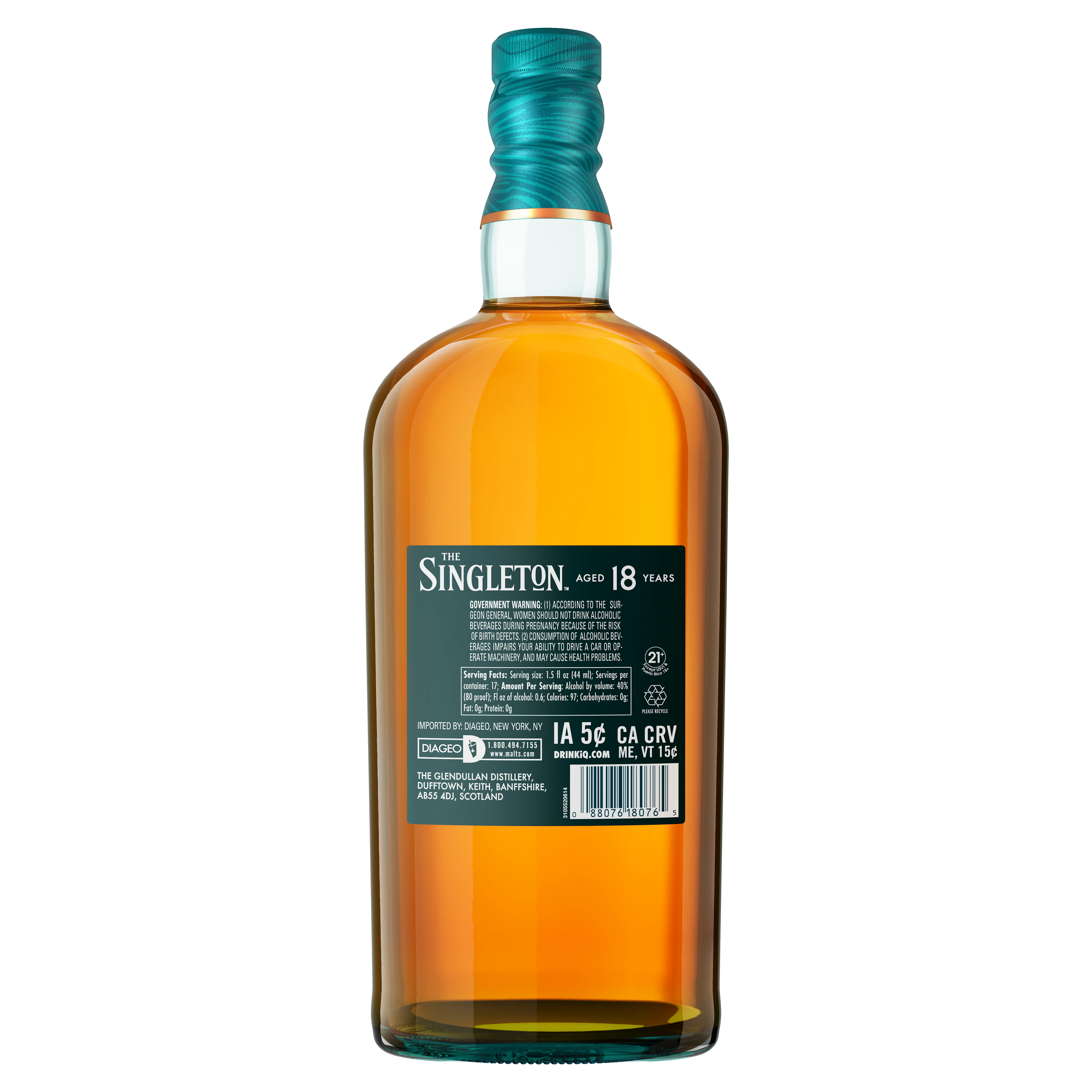 Back of bottle of The Singleton of Glendullan 18 Year Old