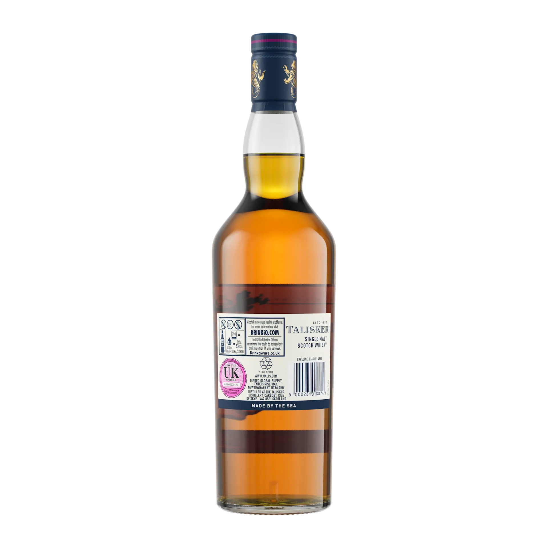 Talisker 18 Year Old Single Malt Scotch Whisky, 70cl - Back of Bottle