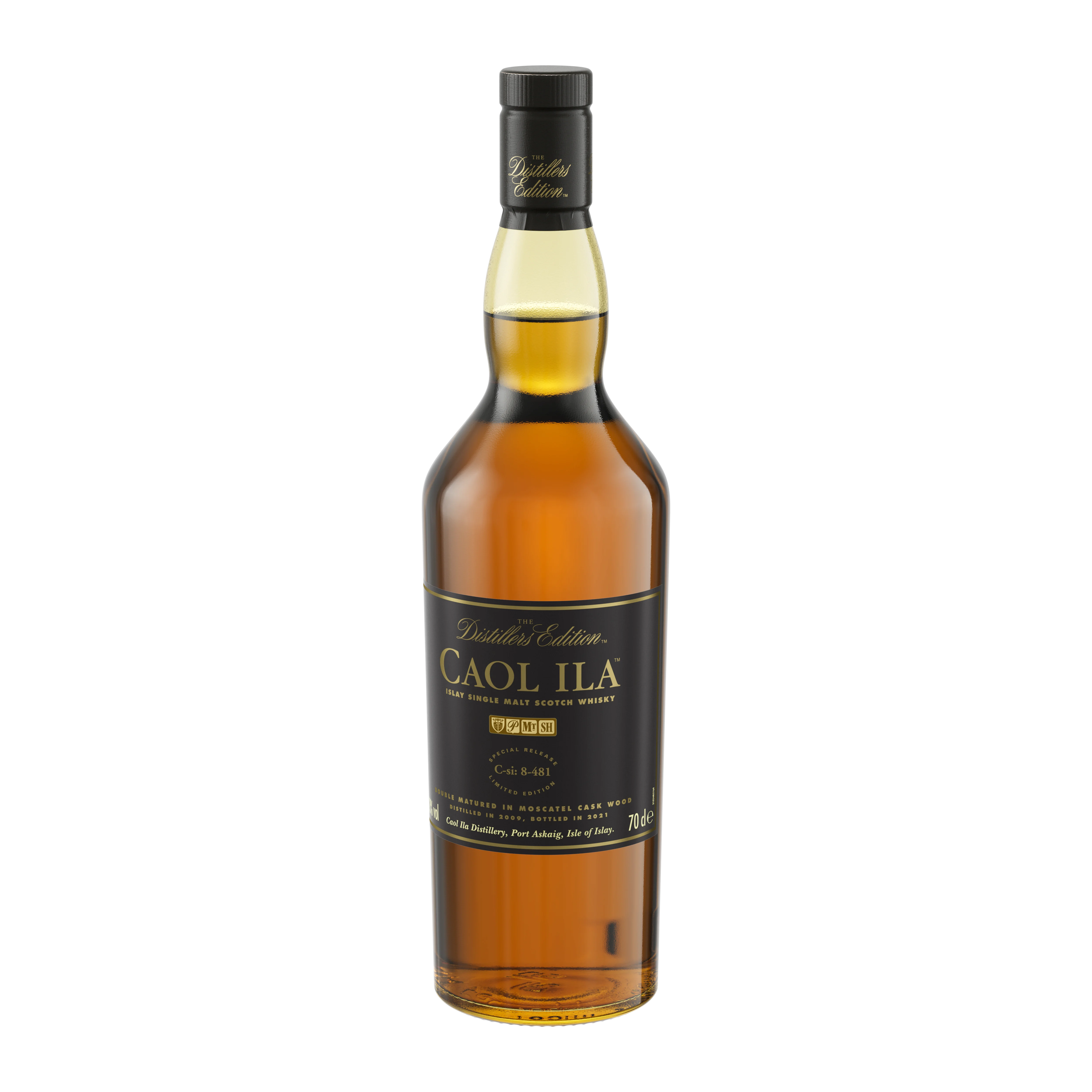 Angled view of a bottle of Caol Ila 2021 Distillers Edition Single Malt Scotch Whisky, 70cl