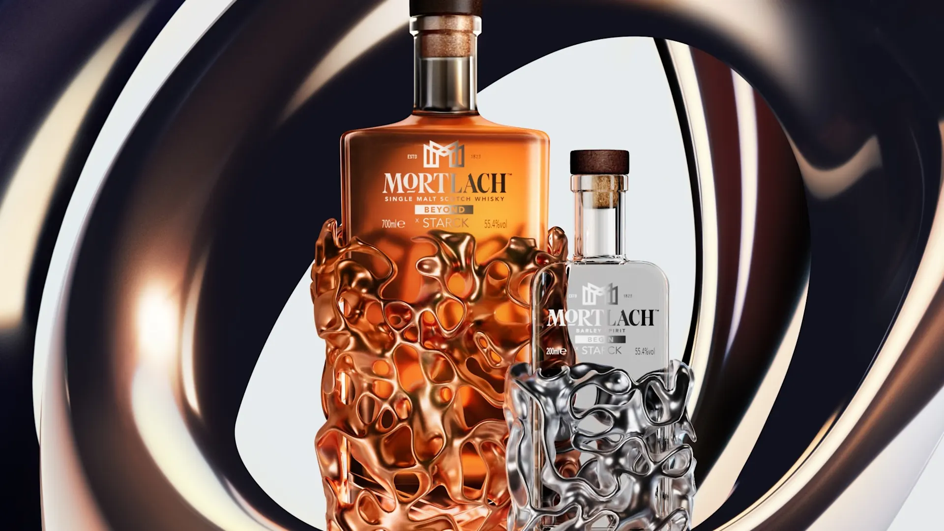 Mortlach x Starck L’Evolution collection - Begin & Beyond: 70cl Single Malt Scotch Whisky, 20cl Barley Spirit