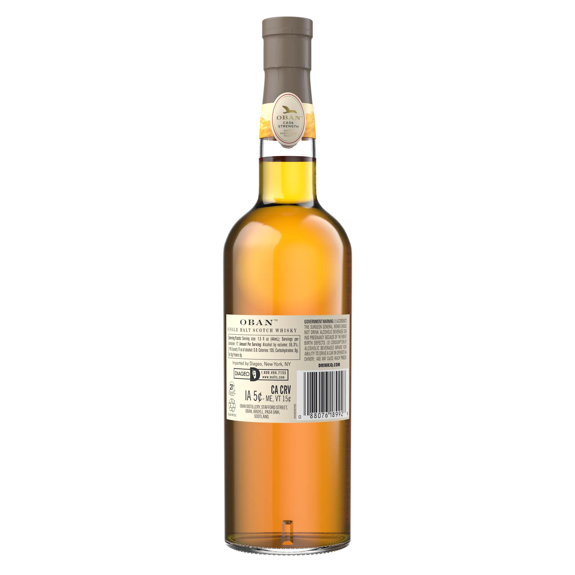 Oban 15 Year Old Cask Strength Single Malt Scotch Whisky, 750 ml Bottle Back