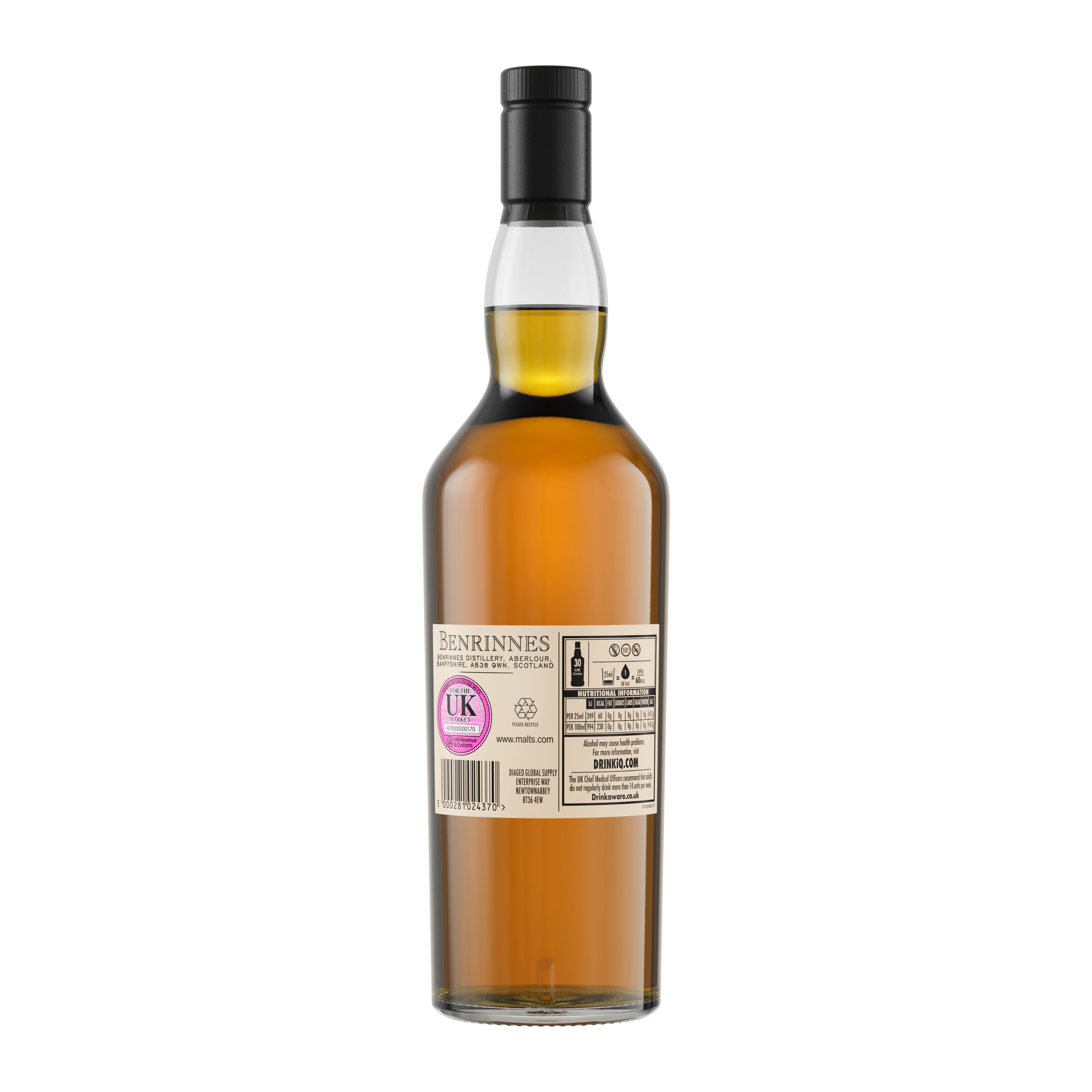 Benrinnes 15 Year Old Flora & Fauna Single Malt Whisky, 70cl - Back of Bottle