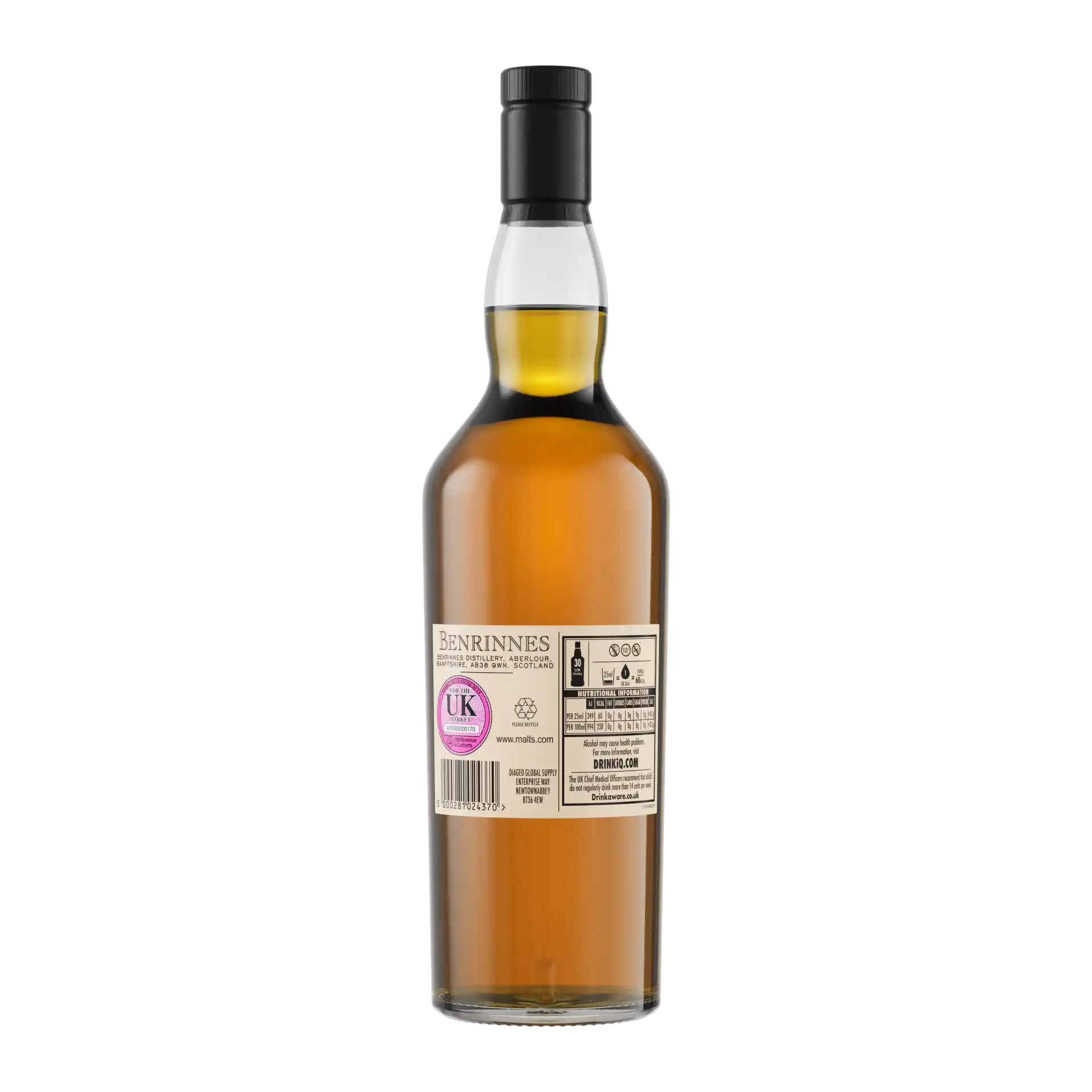 Benrinnes 15 Year Old Flora & Fauna Single Malt Whisky, 70cl - Back of Bottle