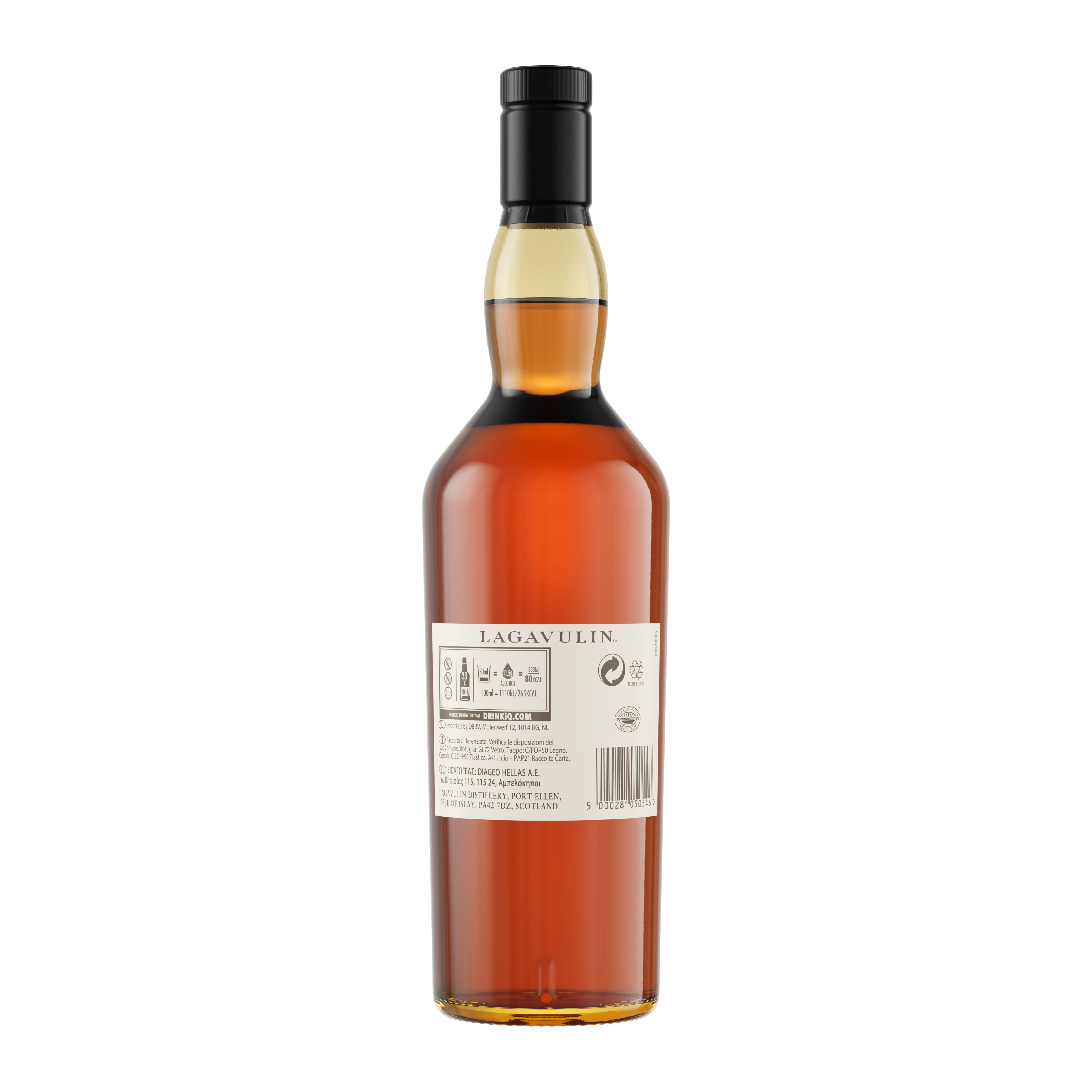 Lagavulin 8 Year Old Single Malt Scotch Whisky, 70cl  Back of bottle 