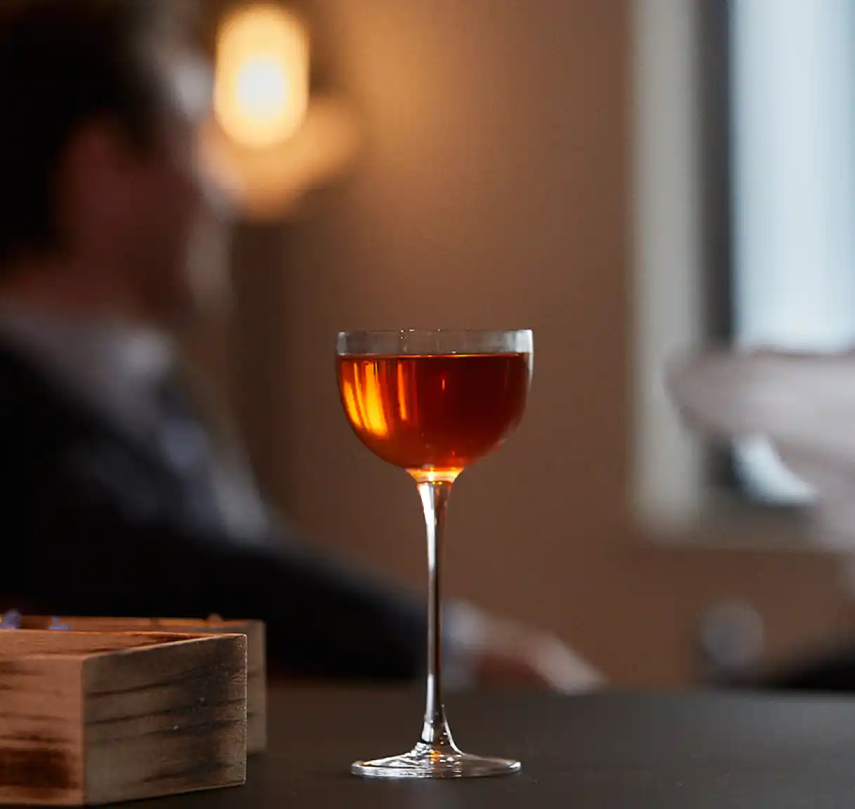 Tasting Glass on a table with a blurred background