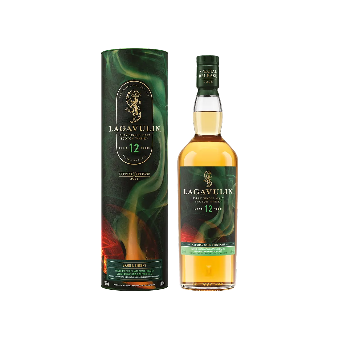 Lagavulin Grain & Embers special release whisky bottle and packaging