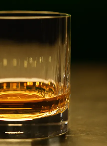 Close-up of Lagavulin whisky in straight-edged tumbler