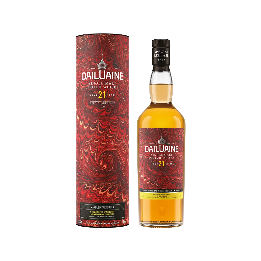 Dailuaine Marbled Treasure 21 Year Old Scotch Whisky bottle and tube Special Release 2025