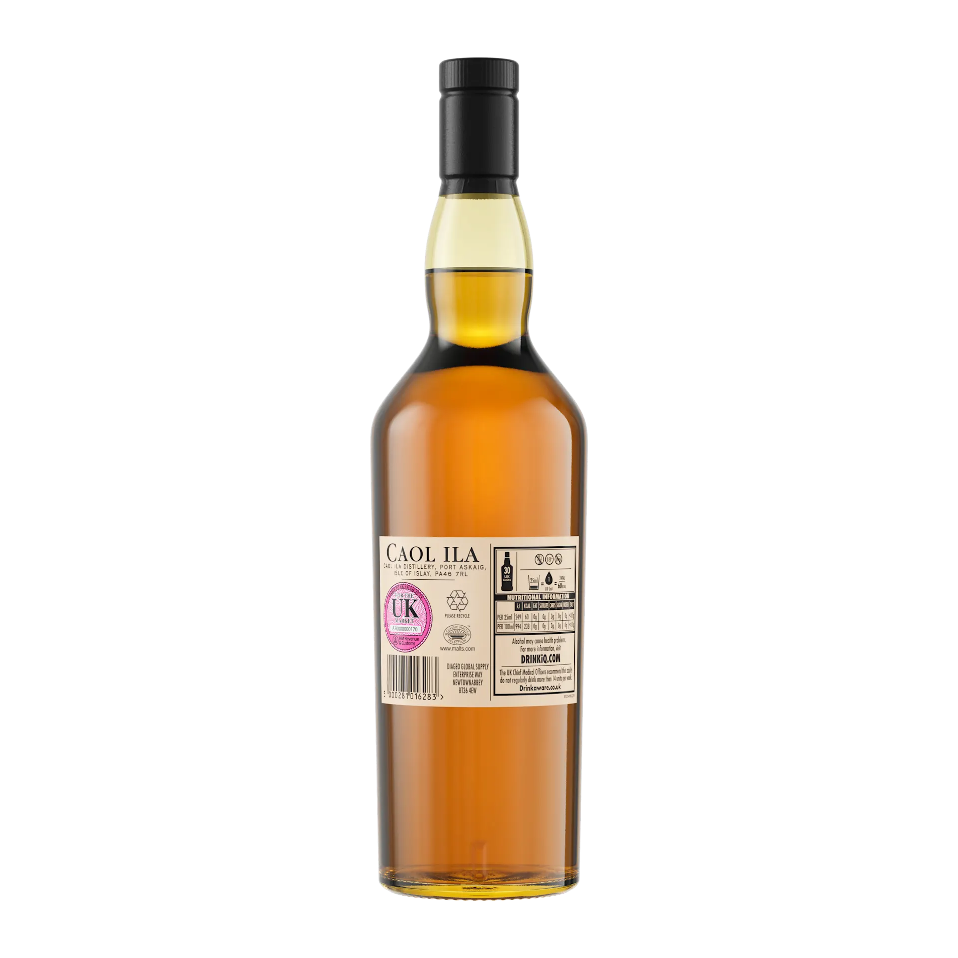 Caol Ila 12 Year Old Single Malt Scotch Whisky, 70cl - Back of Bottle