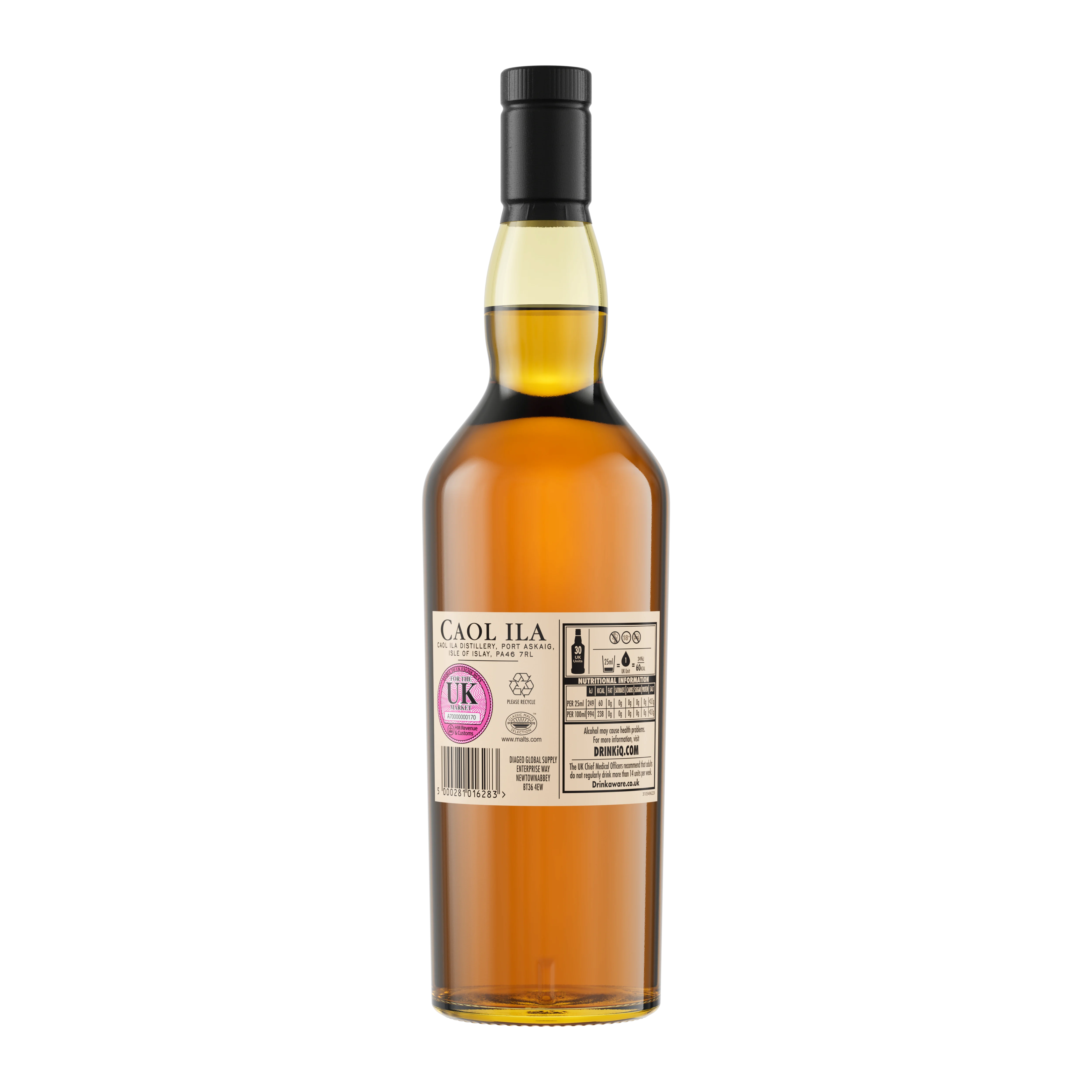 Caol Ila 12 Year Old Single Malt Scotch Whisky, 70cl - Back of Bottle