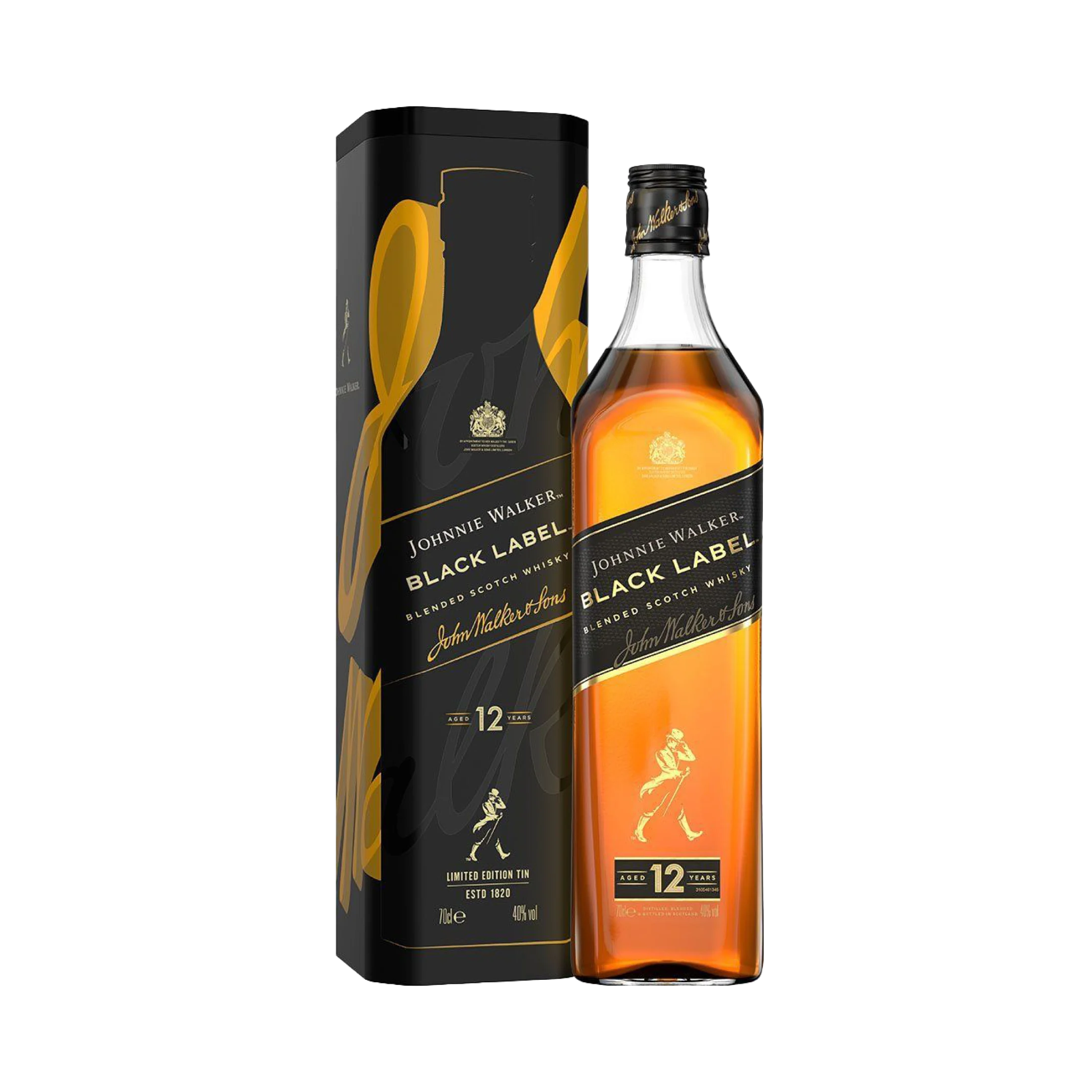 Johnnie Walker Black Label Blended Scotch Whisky 70cl with Gift Tin