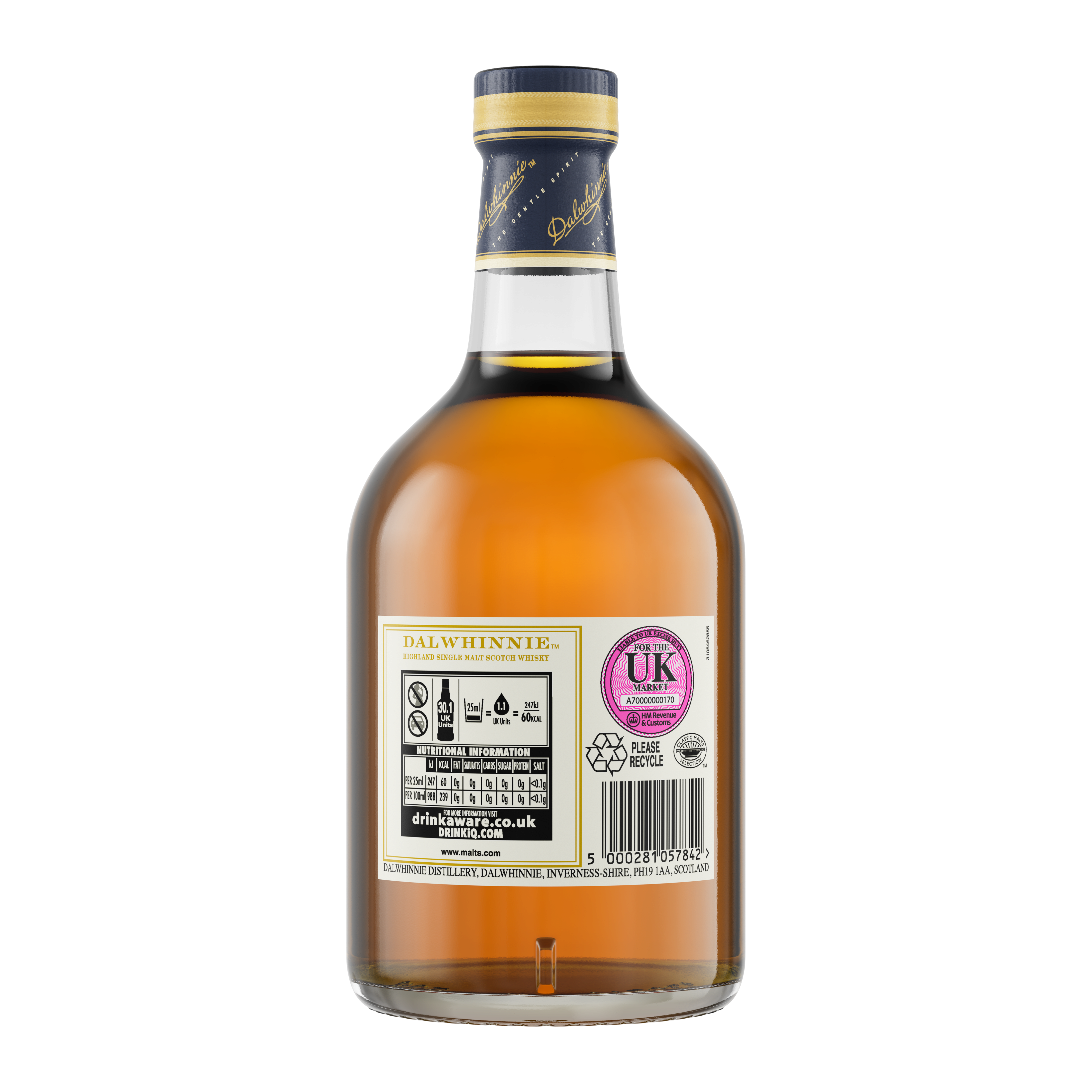 Back of the bottle view of Dalwhinnie 2021 Distillers Edition Single Malt Scotch Whisky, 70cl