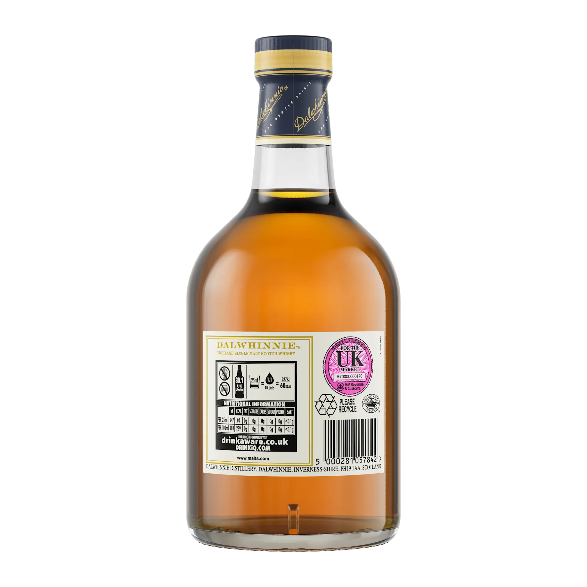 Back of the bottle view of Dalwhinnie 2021 Distillers Edition Single Malt Scotch Whisky, 70cl