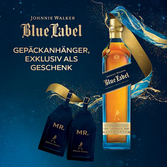 Johnnie Walker Blue Label Blended Scotch Whisky 70cl mit Gepäckanhänger Mr & Mr 2