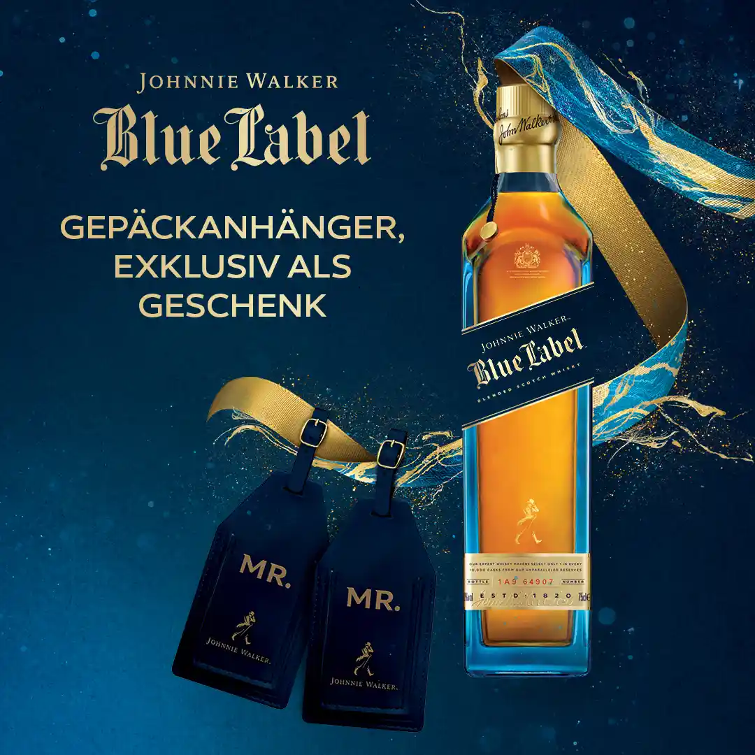 Johnnie Walker Blue Label Blended Scotch Whisky 70cl mit Gepäckanhänger Mr & Mr 2