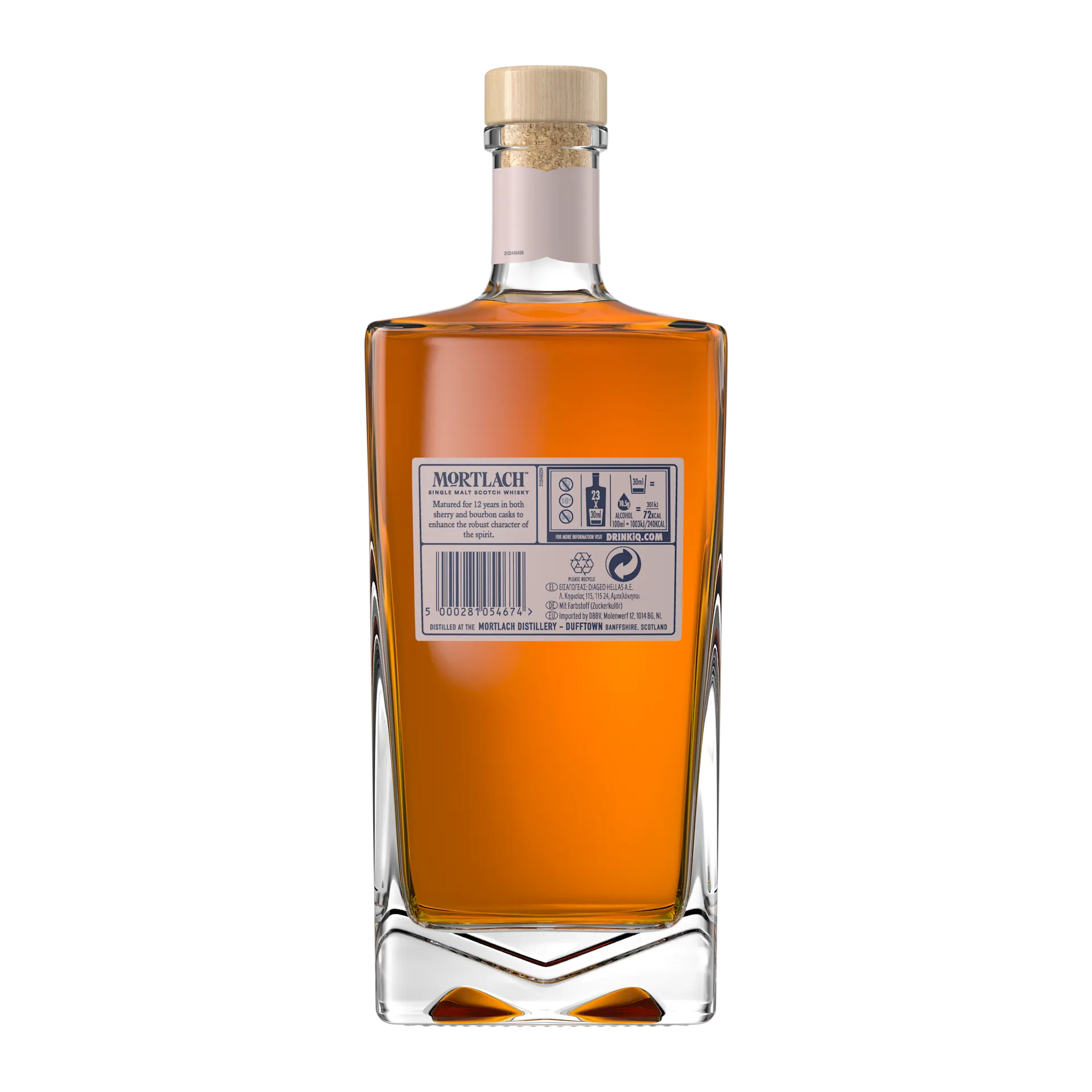Rückansicht der Flasche von Mortlach 12 Year Old Single Malt Scotch Whisky, 70cl