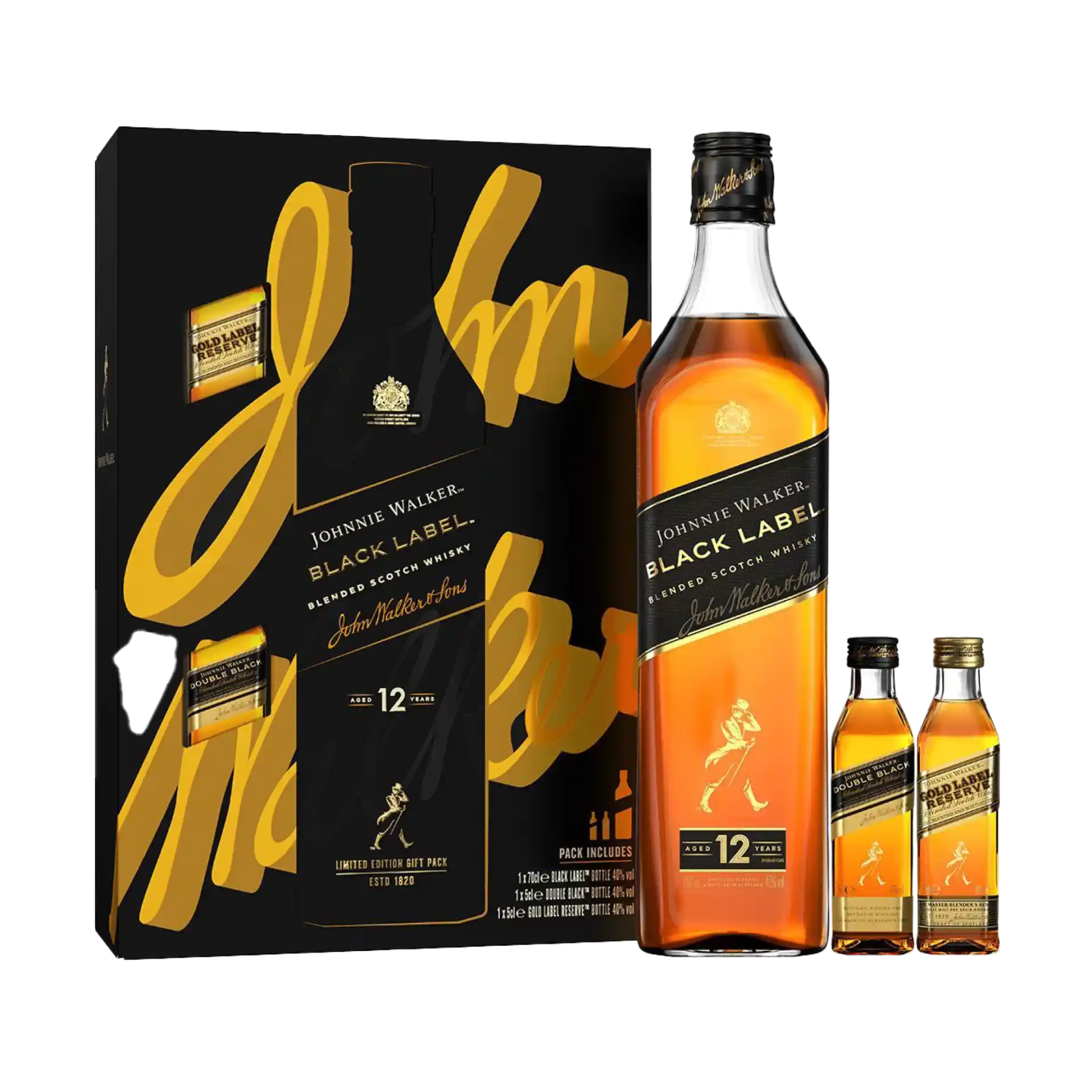 Johnnie Walker Black Label Blended Scotch Whisky 70cl Giftpack with 2x5cls