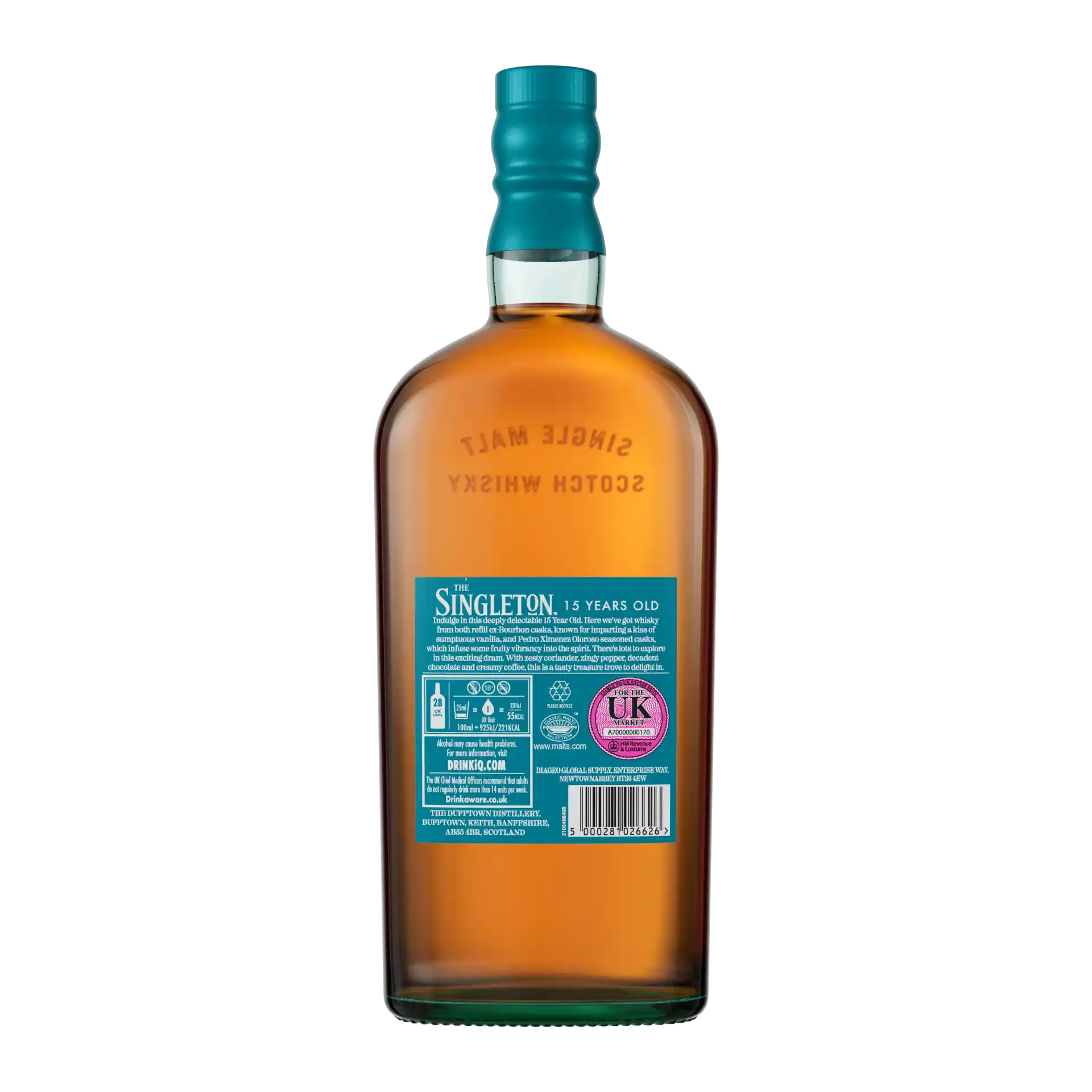 The Singleton of Dufftown 15 Year Old Single Malt Scotch Whisky, 70cl - Back of Bottle