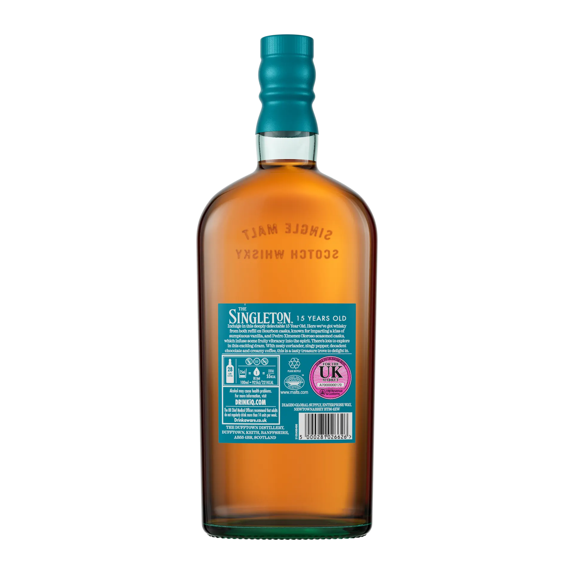 The Singleton of Dufftown 15 Year Old Single Malt Scotch Whisky, 70cl - Back of Bottle