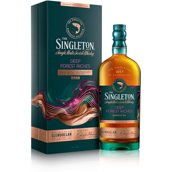 The front of a bottle ofThe Singleton Gardens of Abundance Collection – Deep Forest Riches single malt Scotch whisky
