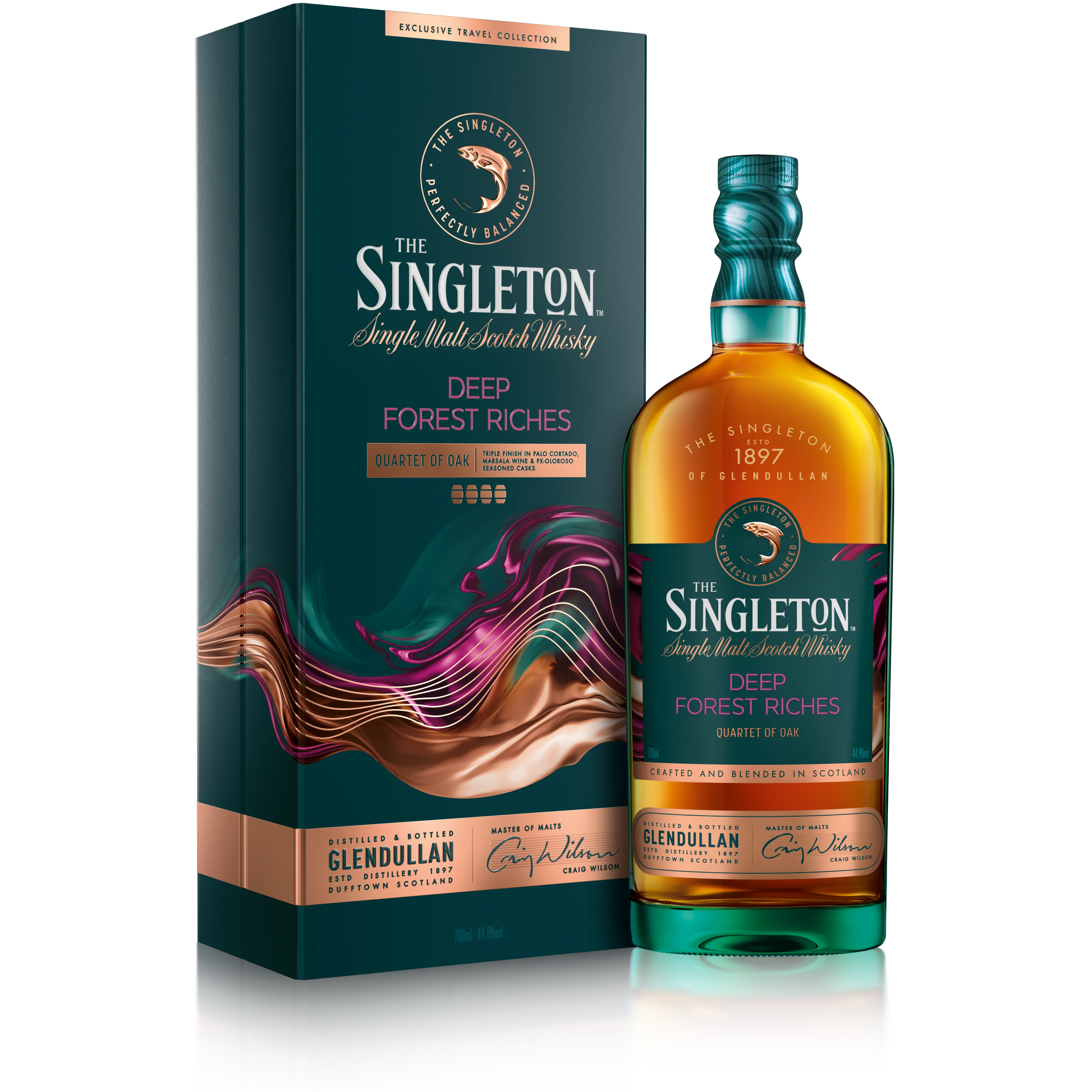 De voorkant van een fles The Singleton Gardens of Abundance Collection - Deep Forest Riches single malt Scotch whisky