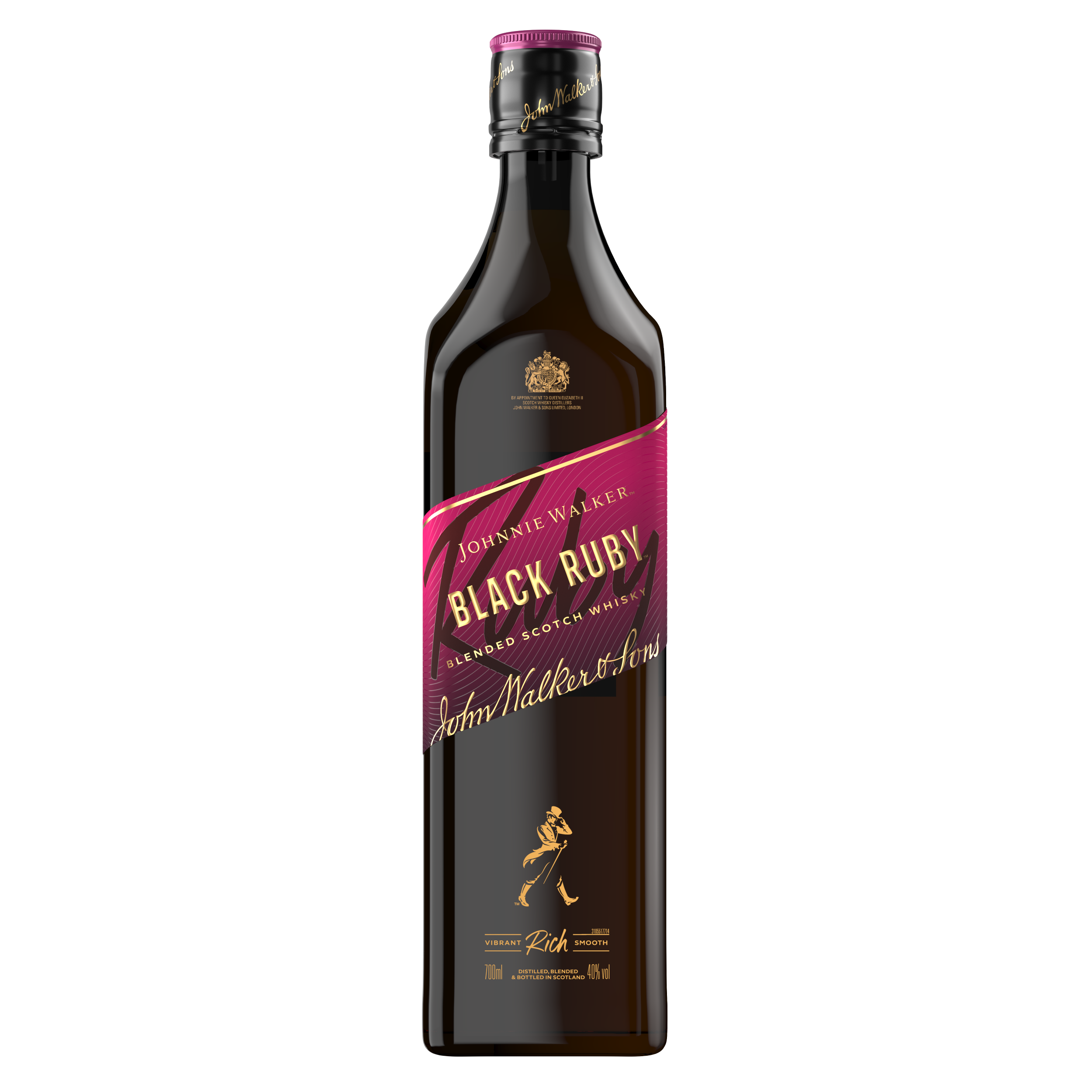 The front of a bottle of Johnnie Walker Black Ruby Blended Scotch Whisky