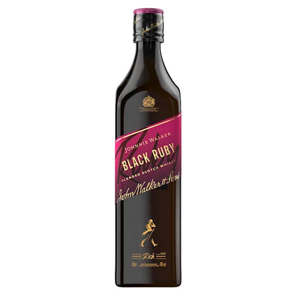The front of a bottle of Johnnie Walker Black Ruby Blended Scotch Whisky