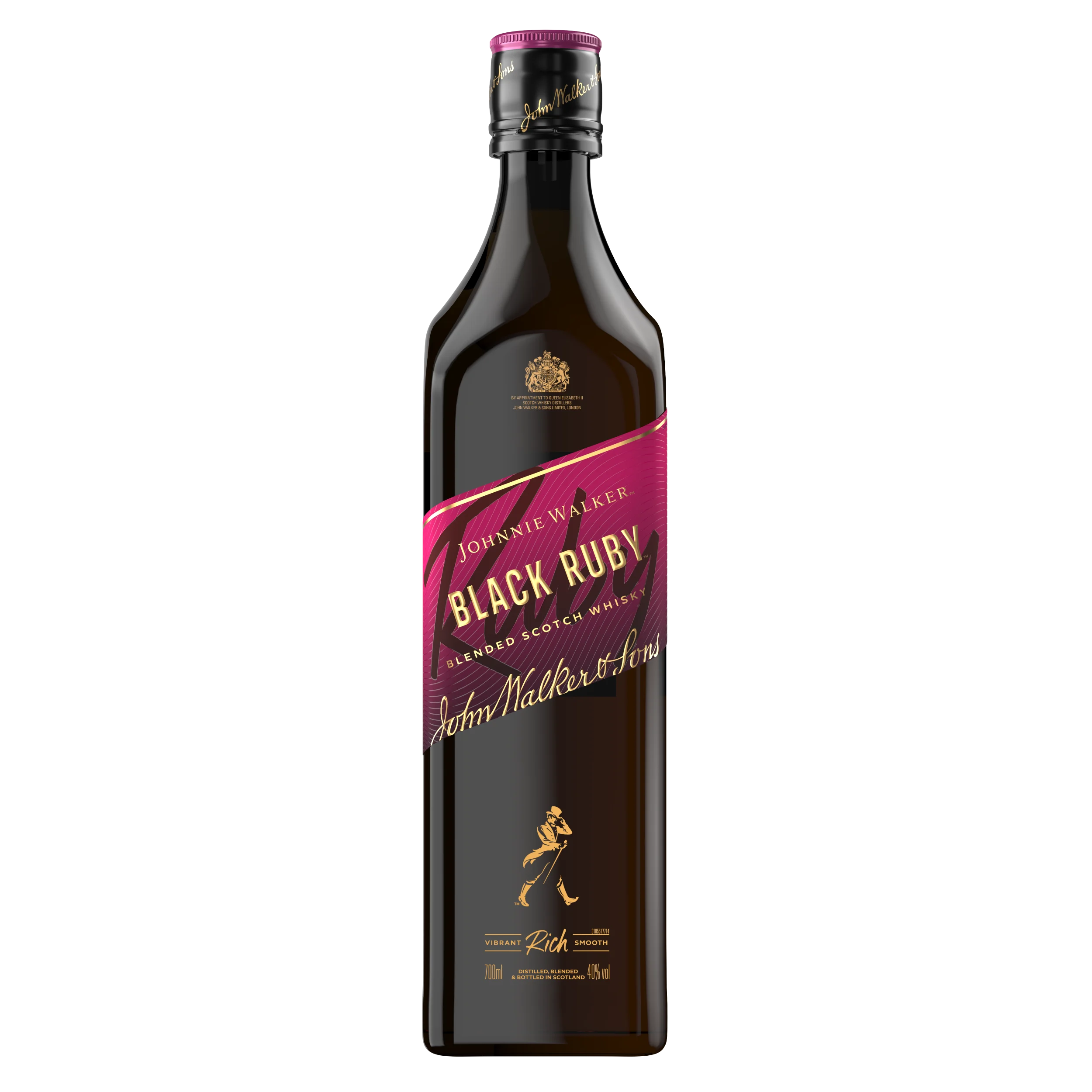 The front of a bottle of Johnnie Walker Black Ruby Blended Scotch Whisky
